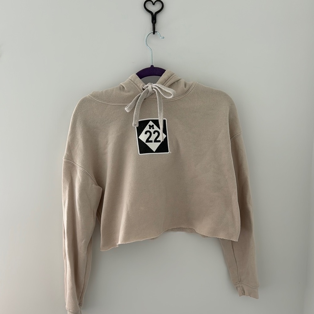 Beige M22 Cropped Hoodie